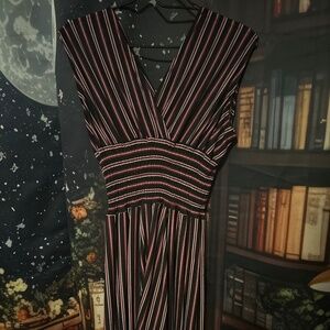 Pinstriped Navy, Red & White Romper Dress
